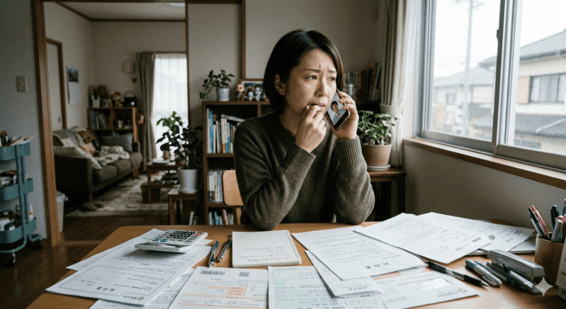 悪徳業者とのトラブルで電話相談する女性
