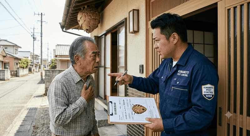 悪徳業者に強引に迫られる男性