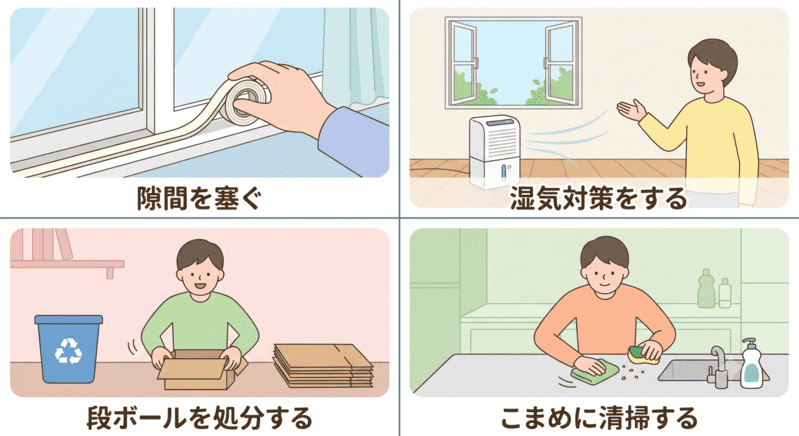 アパートのゴキブリ対策4選をイラストで4分割紹介